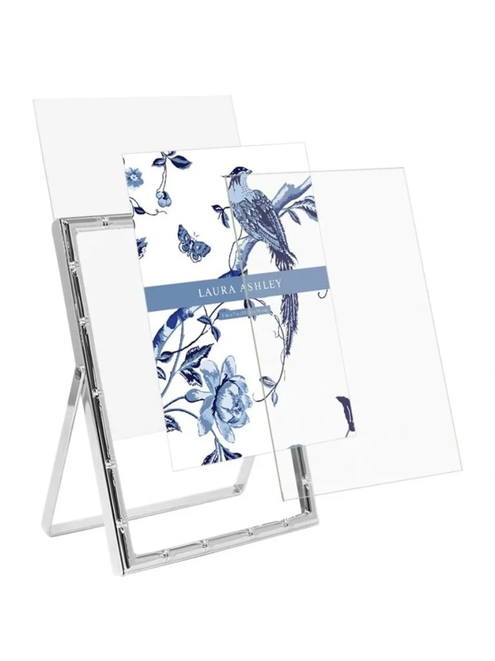 Silver Metal Bamboo Vertical Picture Frame with Pull-Out Easel Stand
